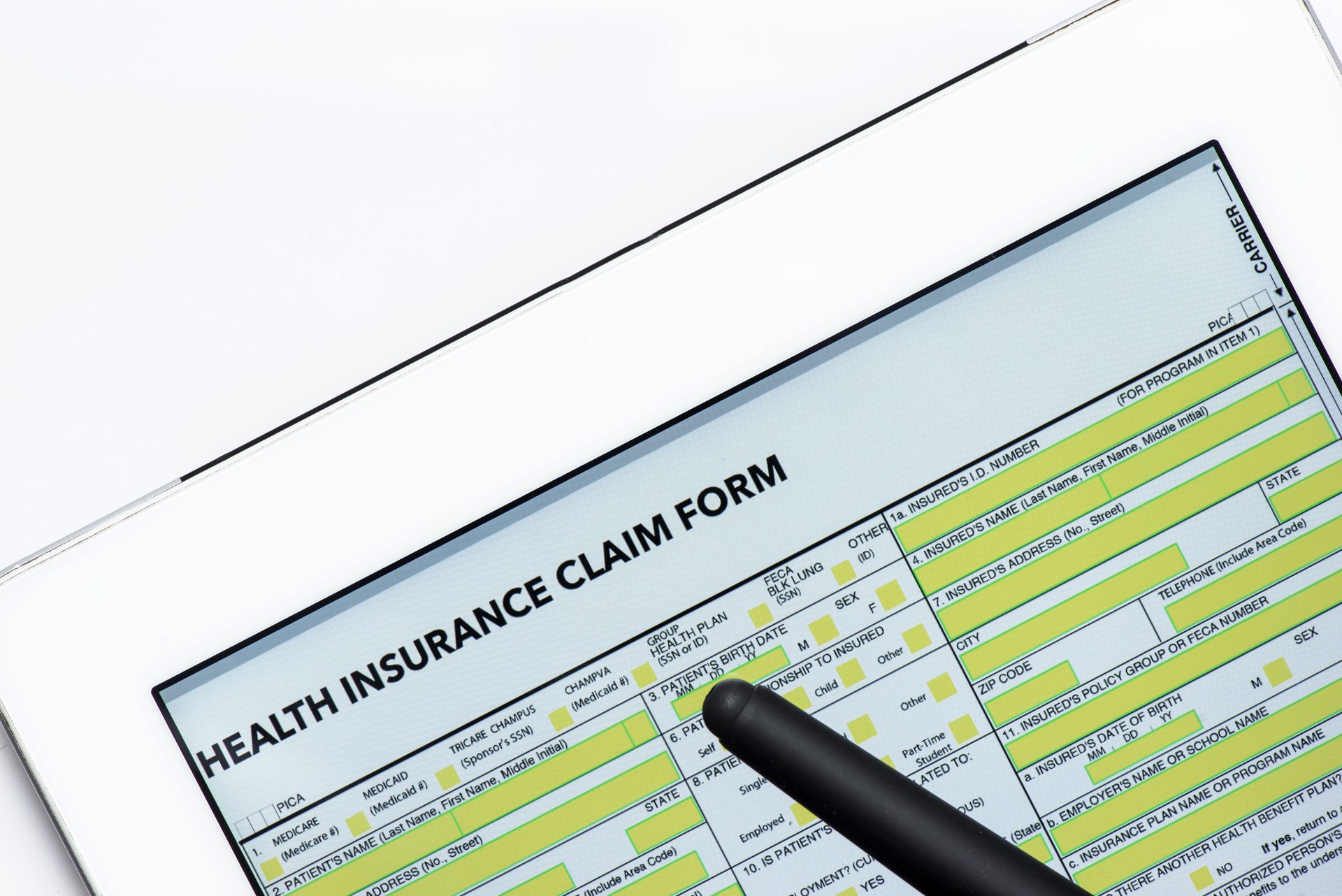 Blank insurance claim form
